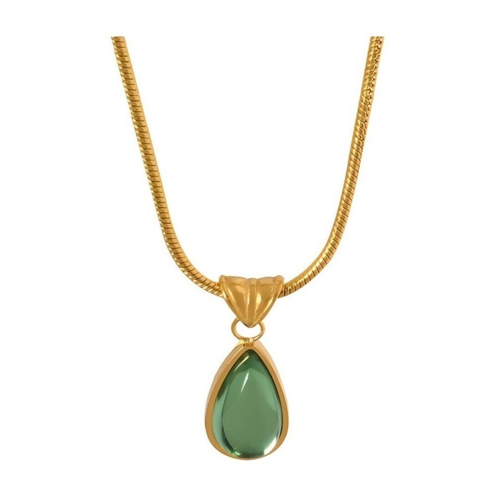 18K Gold Plated Womens Elegant Light Green Pendant Necklace Birthstone Gift Y2K